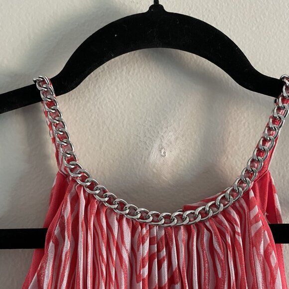 Michael Kors L Pink Zebra Print Sleeveless Chain Detail Pleated Halter Top NWT - Picture 6 of 13